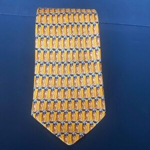 Richel Vintage Brocade Spanish Silk Golf Themed Gold YellowTie